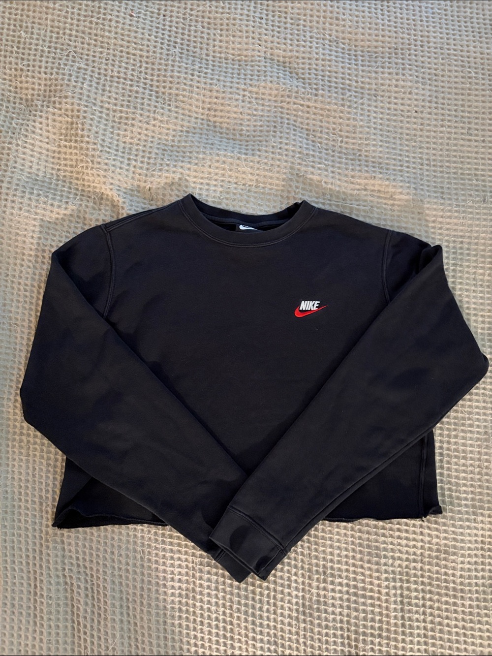 Personally Cropped Nike Black Crewneck Sweatshirt with Red Swoosh
